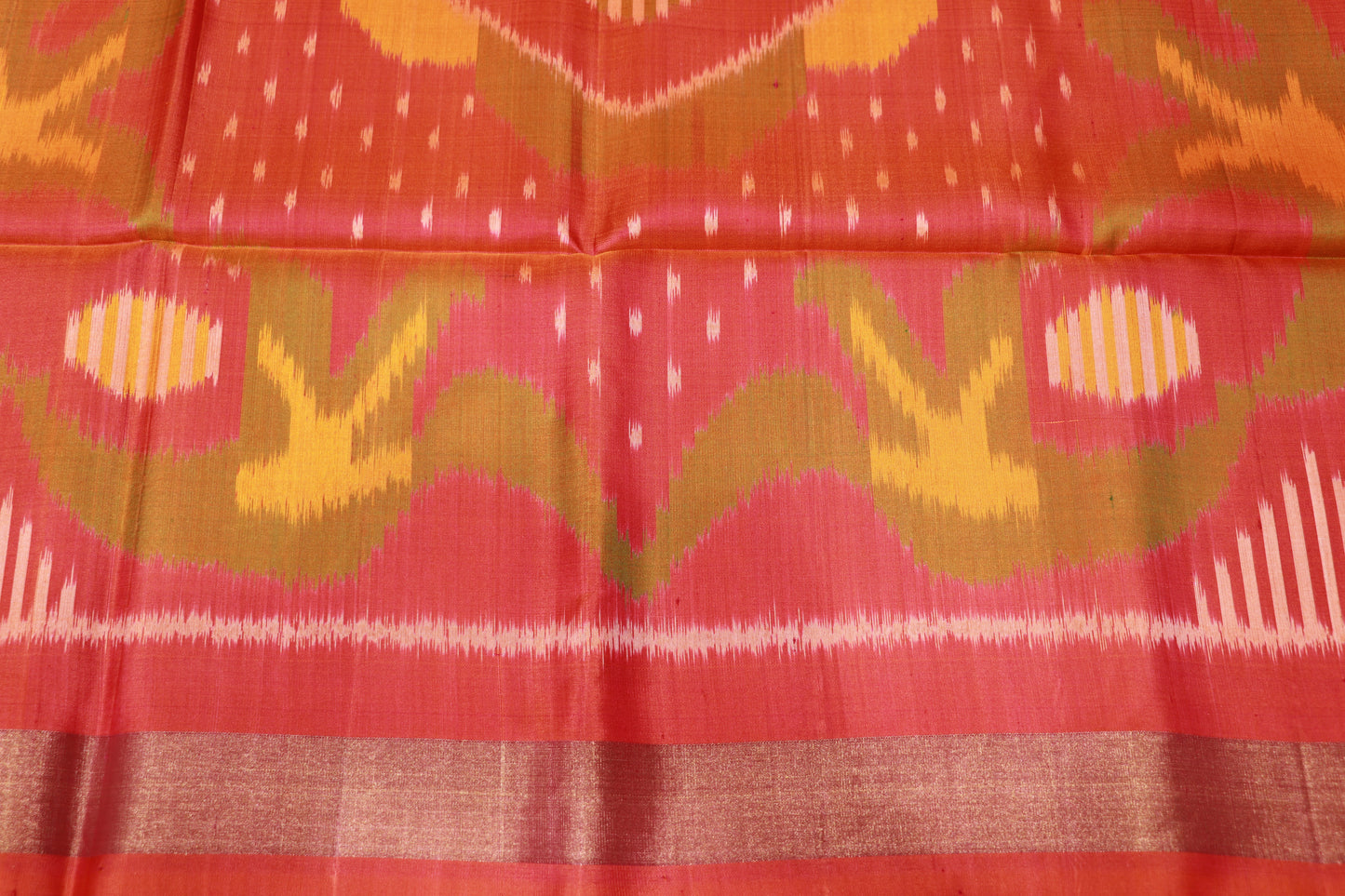 Pure Silk saree  Green With Orange Colour