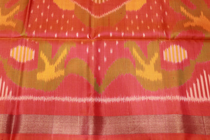 Pure Silk saree  Green With Orange Colour