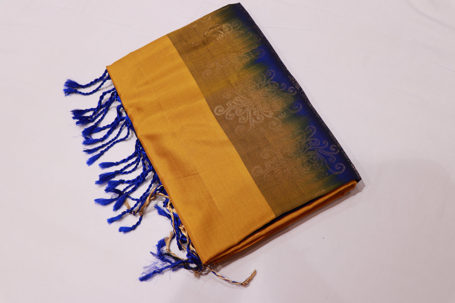 Pure Silk saree  Yellow with Blue colour