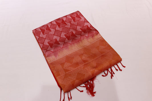 Pure Silk Saree Orange with  red  Colour