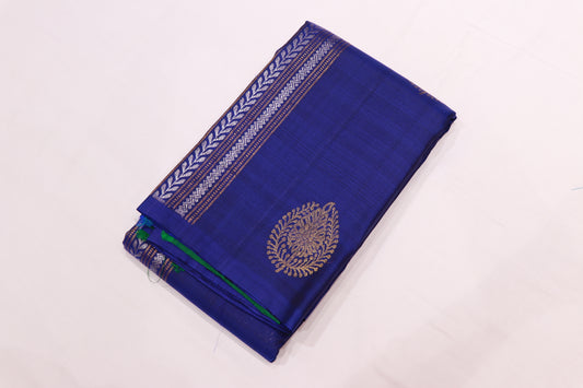 Pure silk saree  Dark Blue with  Green Blouse