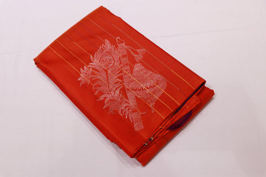 Pure silk saree Orange saree with Jute  Blouse
