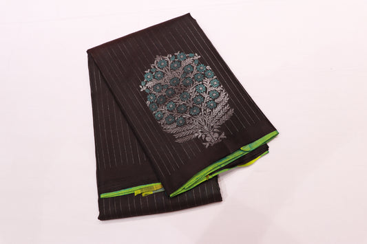 Pure silk saree    Black  saree  Green  Blouse