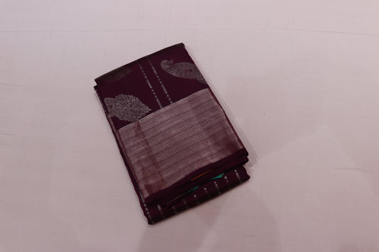 Pure Silk Saree Violet  With Green Colour