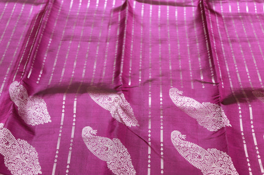Pure Silk Saree Violet  With Green Colour