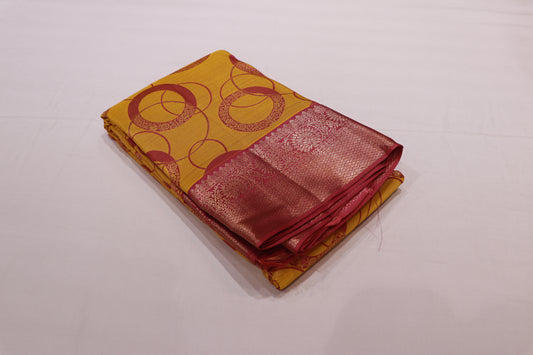 Pure Silk Saree    Yellow  with  Pink Colour  Saree