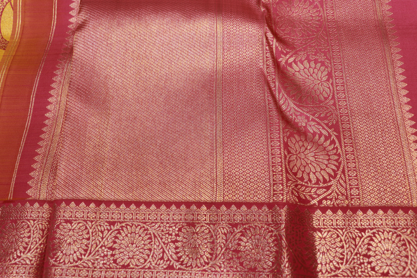 Pure Silk Saree    Yellow  with  Pink Colour  Saree