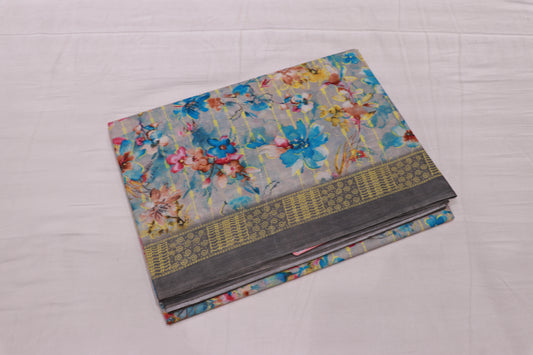 Cotton Saree Grey Colour
