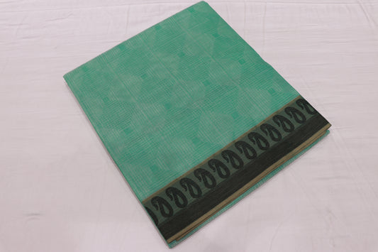 Cotton Saree Light  Green  With Black  Colour