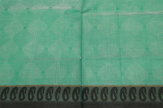 Cotton Saree Light  Green  With Black  Colour