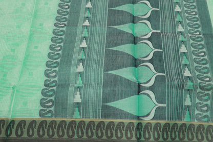 Cotton Saree Light  Green  With Black  Colour