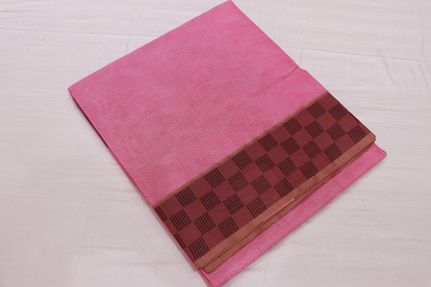 Cotton Saree Pink  With Black Colour