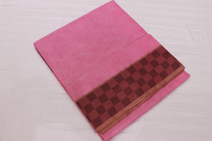 Cotton Saree Pink  With Black Colour