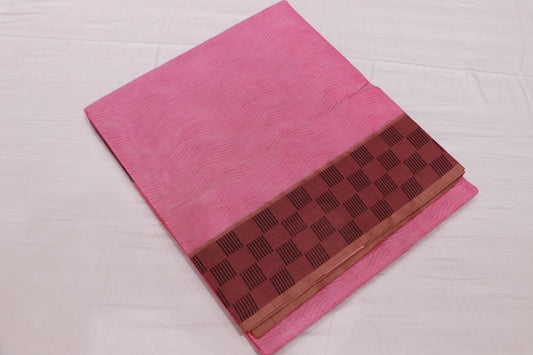 Cotton Saree Pink  With Black Colour