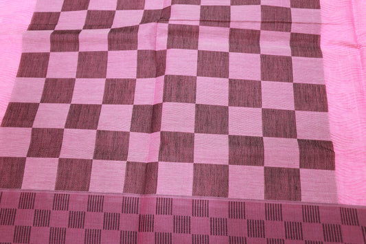 Cotton Saree Pink  With Black Colour