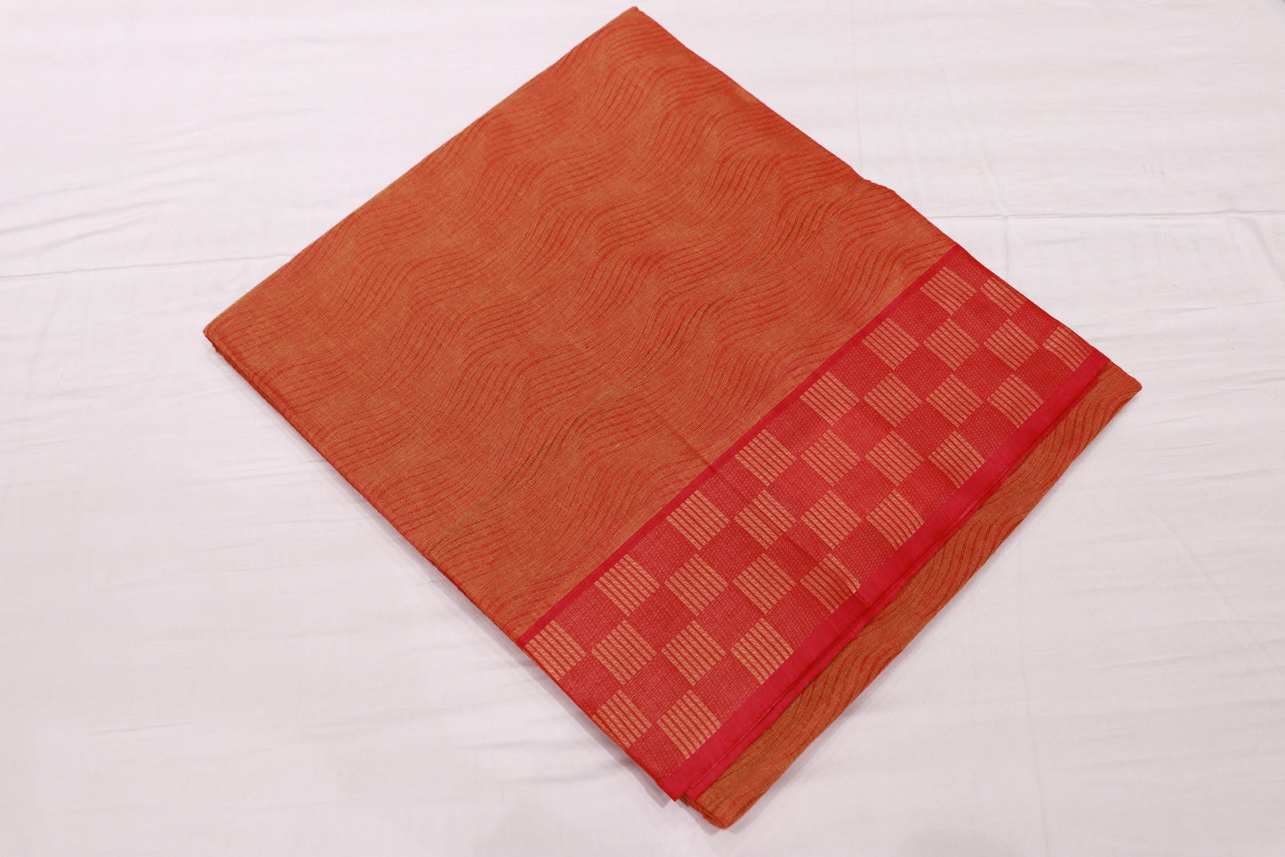 Cotton Saree  Orange With PInk Colour