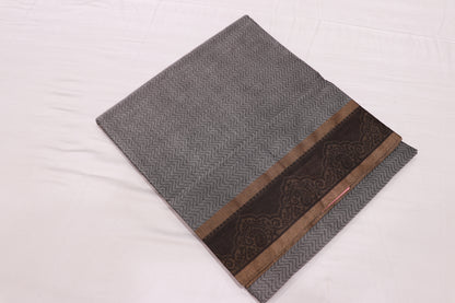 Cotton Saree Grey With Black  Colour - Vaishali Silks