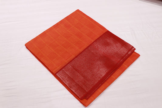 Cotton Saree  Orange With meroon - Vaishali Silks