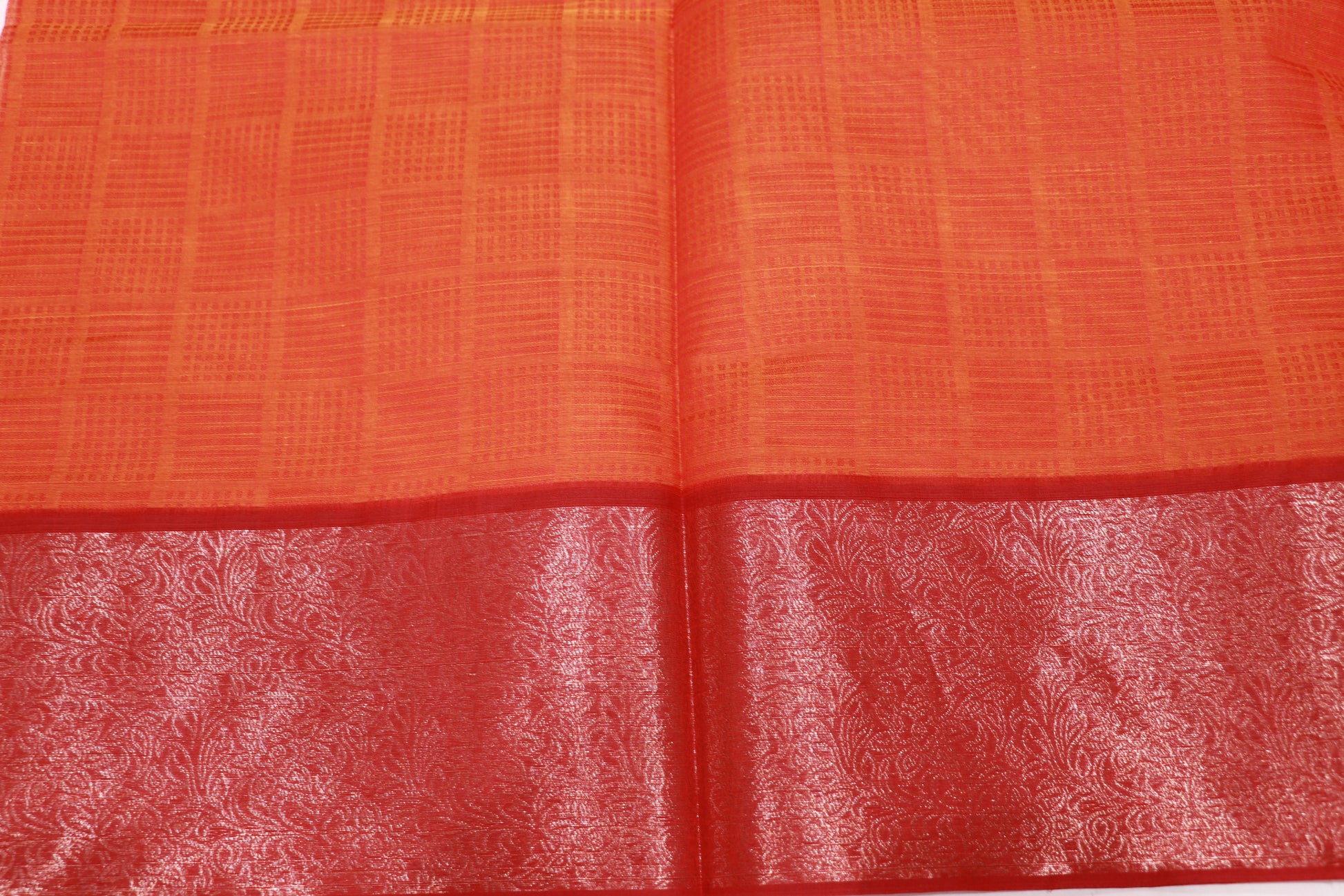 Cotton Saree  Orange With meroon - Vaishali Silks