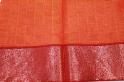 Cotton Saree  Orange With meroon - Vaishali Silks