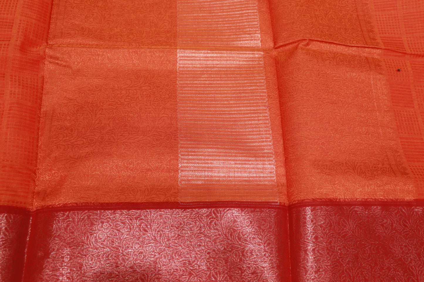 Cotton Saree  Orange With meroon - Vaishali Silks