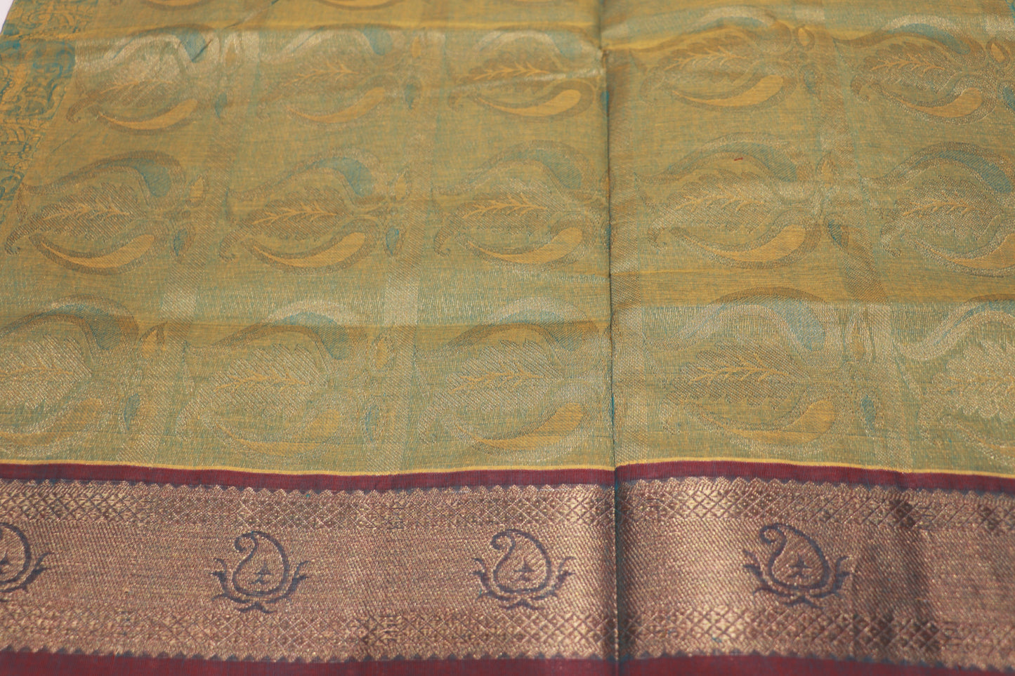 Cotton Saree Green With Maroon Colour - Vaishali Silks