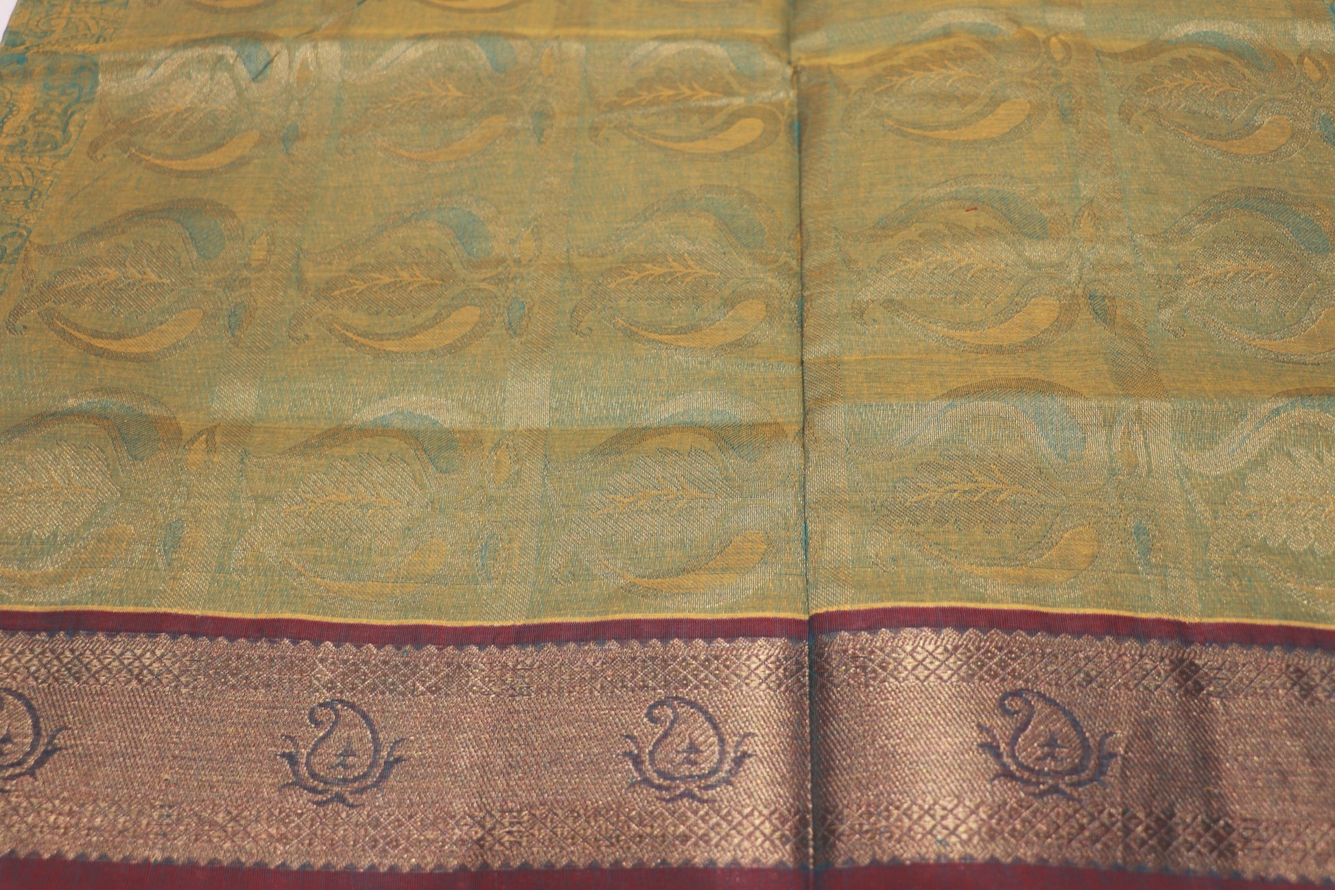 Cotton Saree Green With Maroon Colour - Vaishali Silks