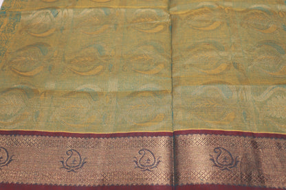 Cotton Saree Green With Maroon Colour - Vaishali Silks