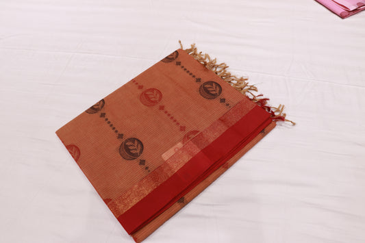Cotton Saree Orange Colour - Vaishali Silks