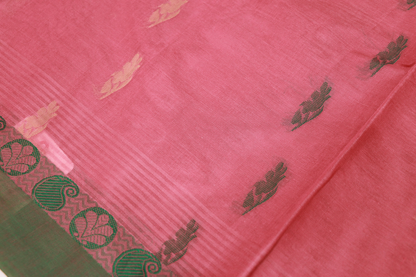 Cotton Saree Pink With Green - Vaishali Silks