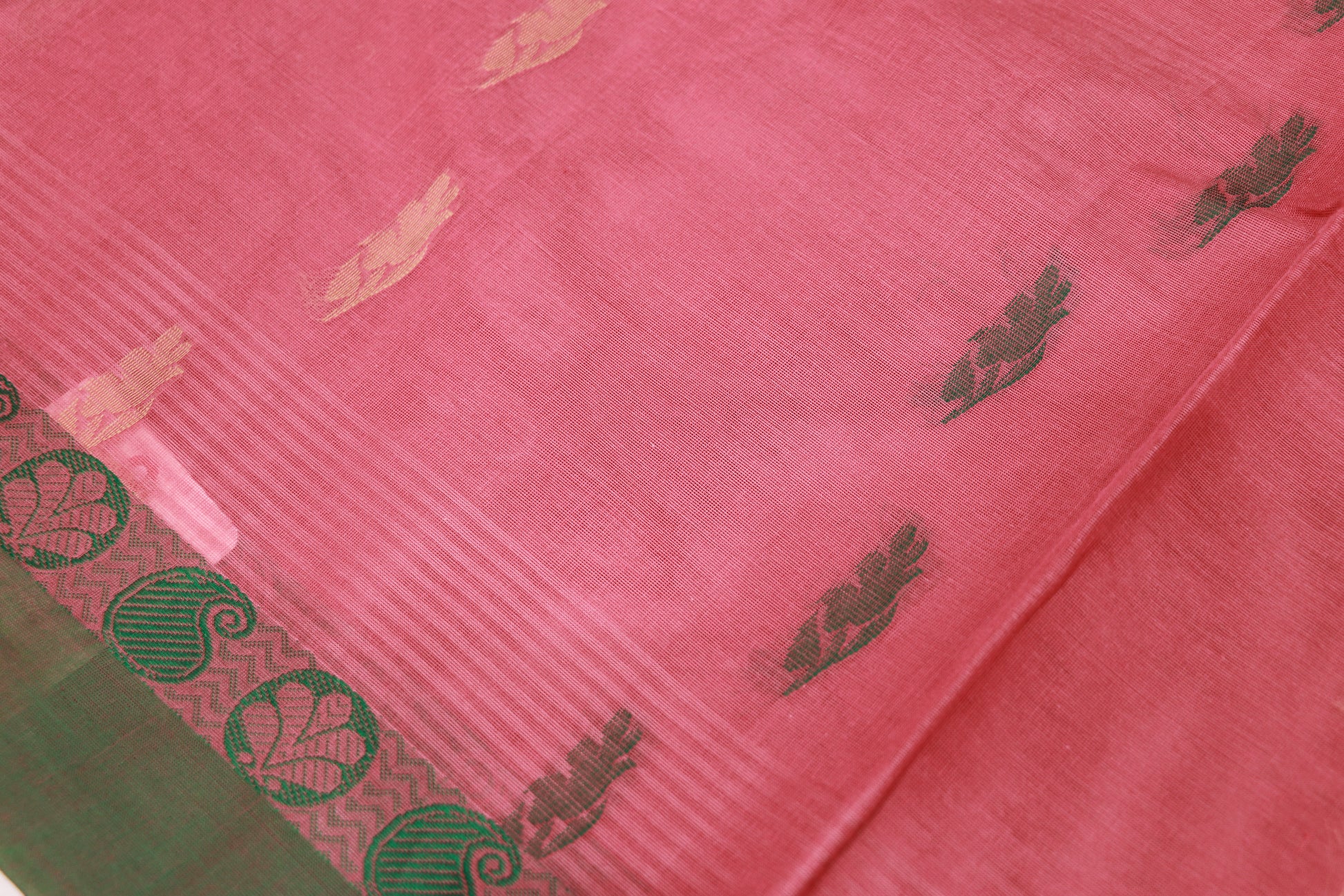 Cotton Saree Pink With Green - Vaishali Silks