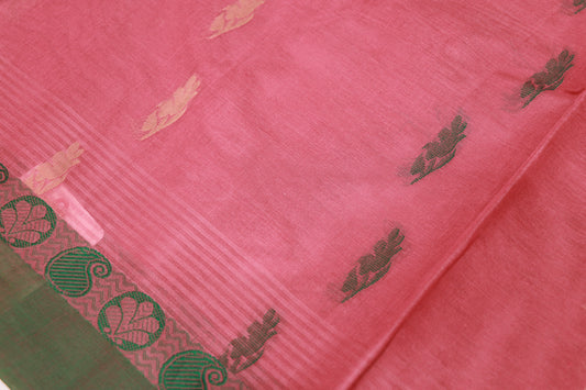 Cotton Saree Pink With Green - Vaishali Silks
