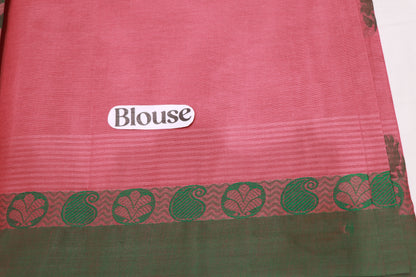 Cotton Saree Pink With Green - Vaishali Silks