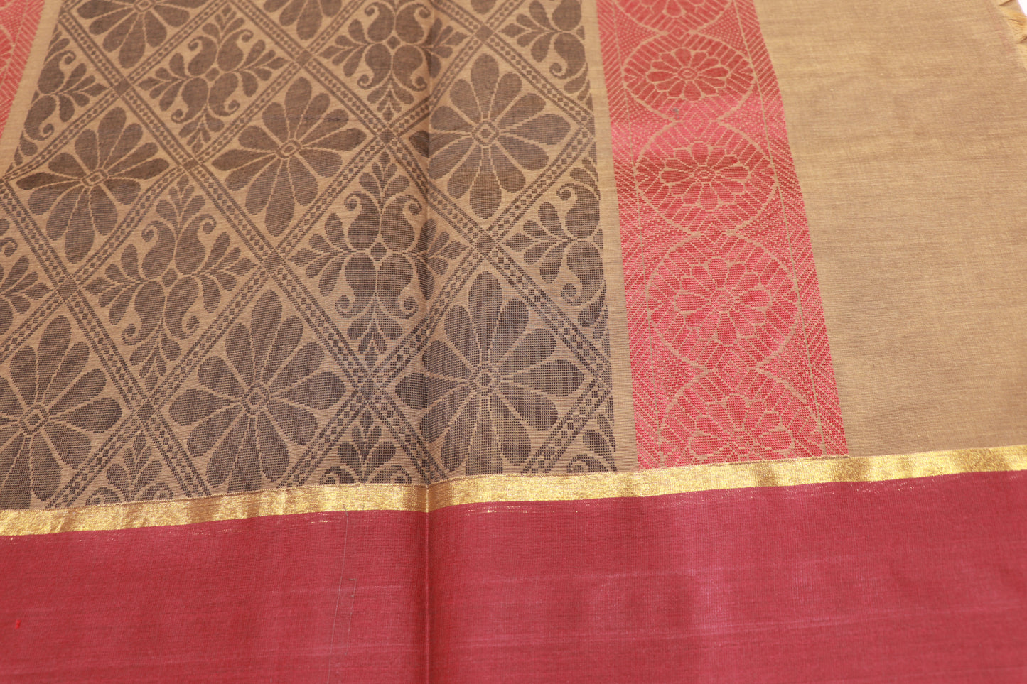 Cotton  Saree Brown with  Red Colour - Vaishali Silks