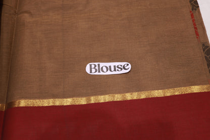 Cotton  Saree Brown with  Red Colour - Vaishali Silks