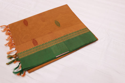 Cotton  Saree  Yellow  With  Green