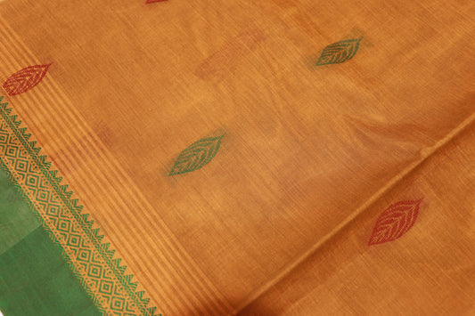 Cotton  Saree  Yellow  With  Green