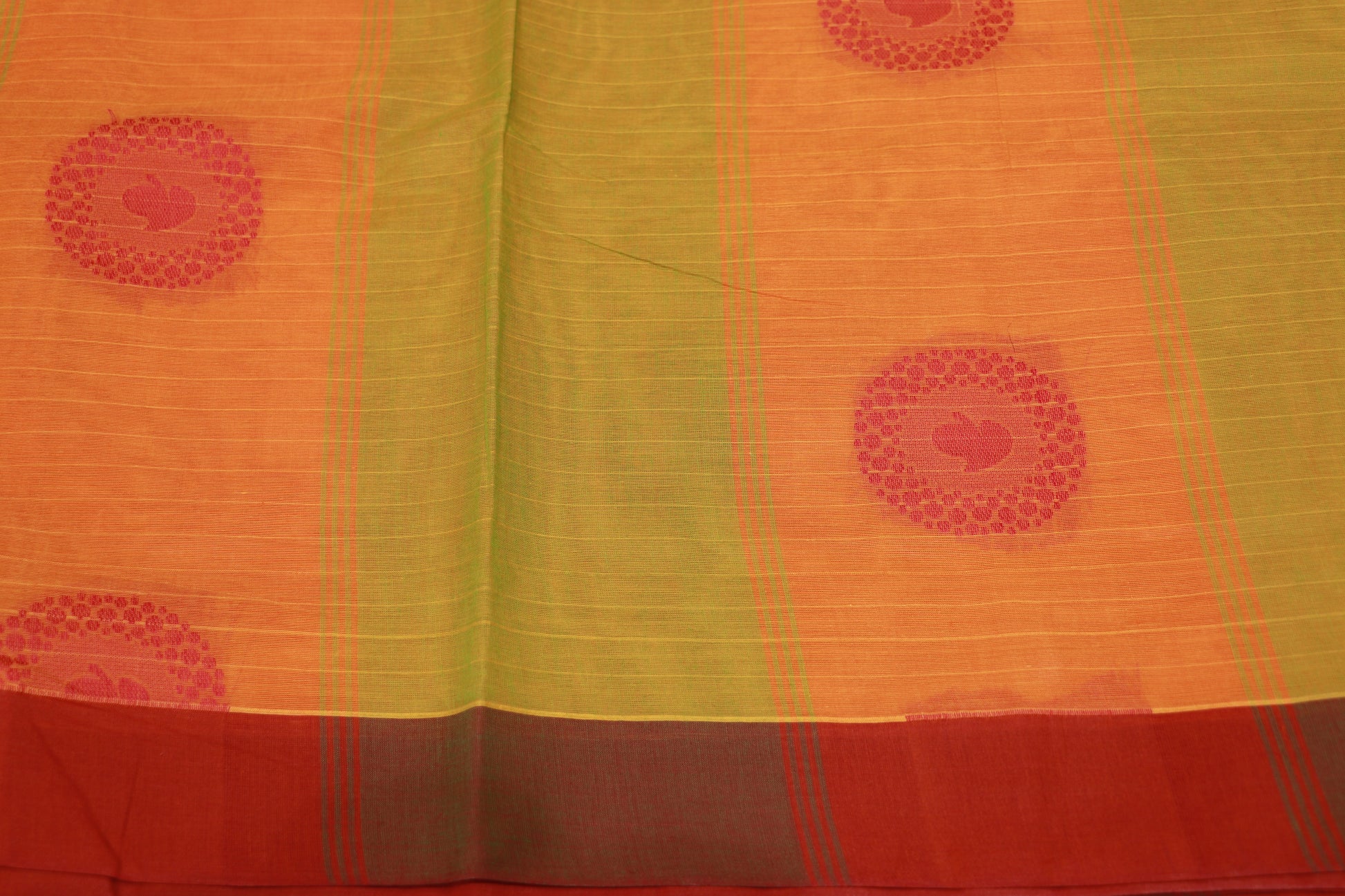 Cotton Saree  Orange With Green Colour - Vaishali Silks