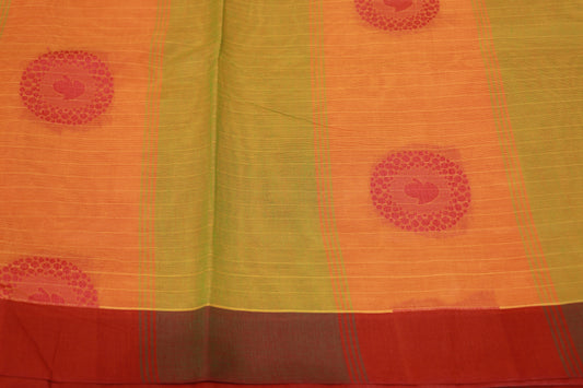Cotton Saree  Orange With Green Colour - Vaishali Silks