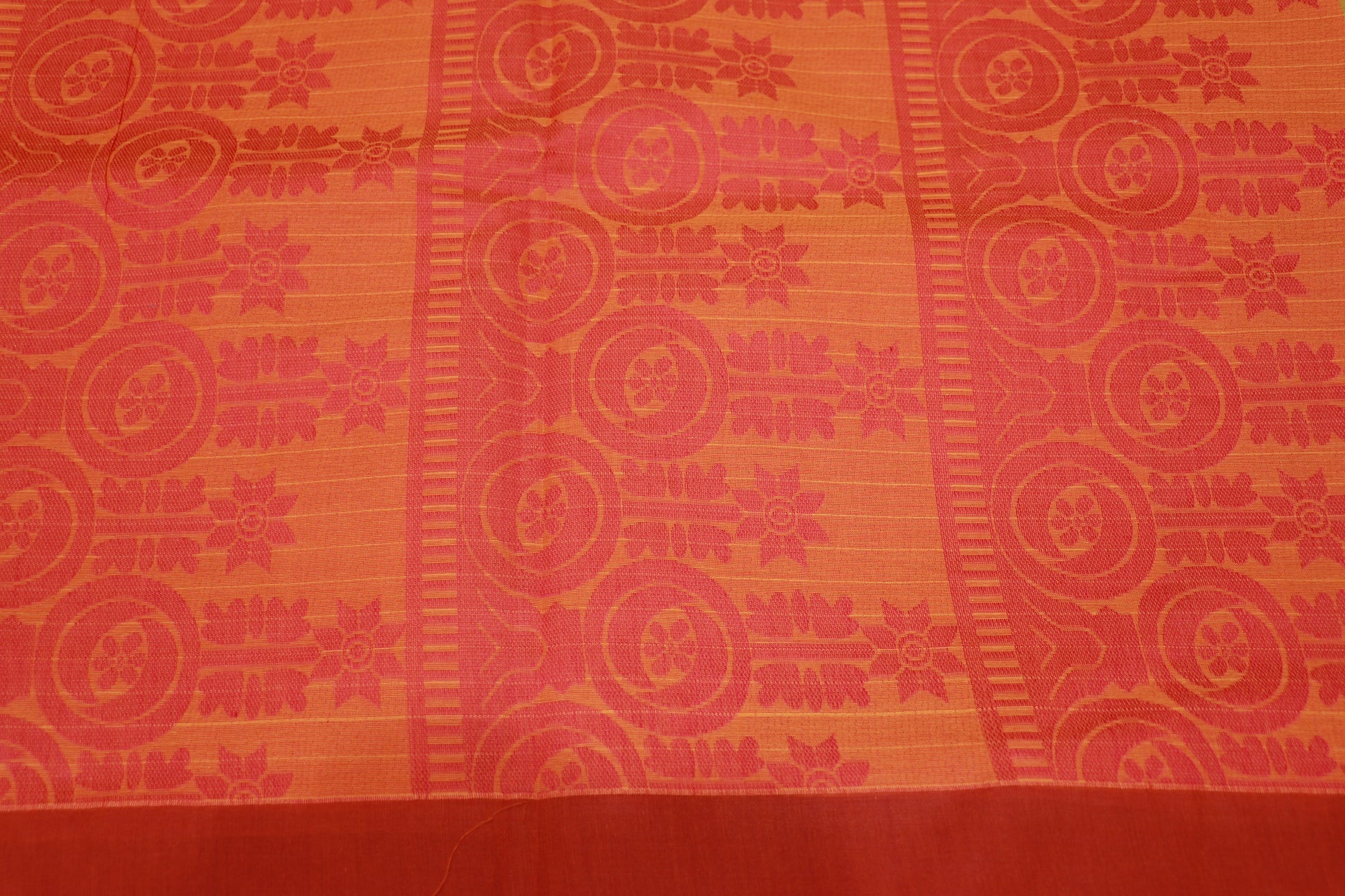 Cotton Saree  Orange With Green Colour - Vaishali Silks