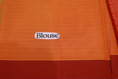 Cotton Saree  Orange With Green Colour - Vaishali Silks