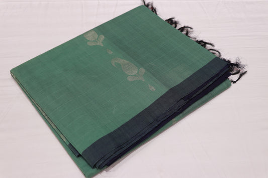 Cotton Saree Green With Blue - Vaishali Silks
