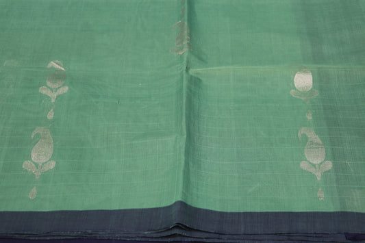 Cotton Saree Green With Blue - Vaishali Silks