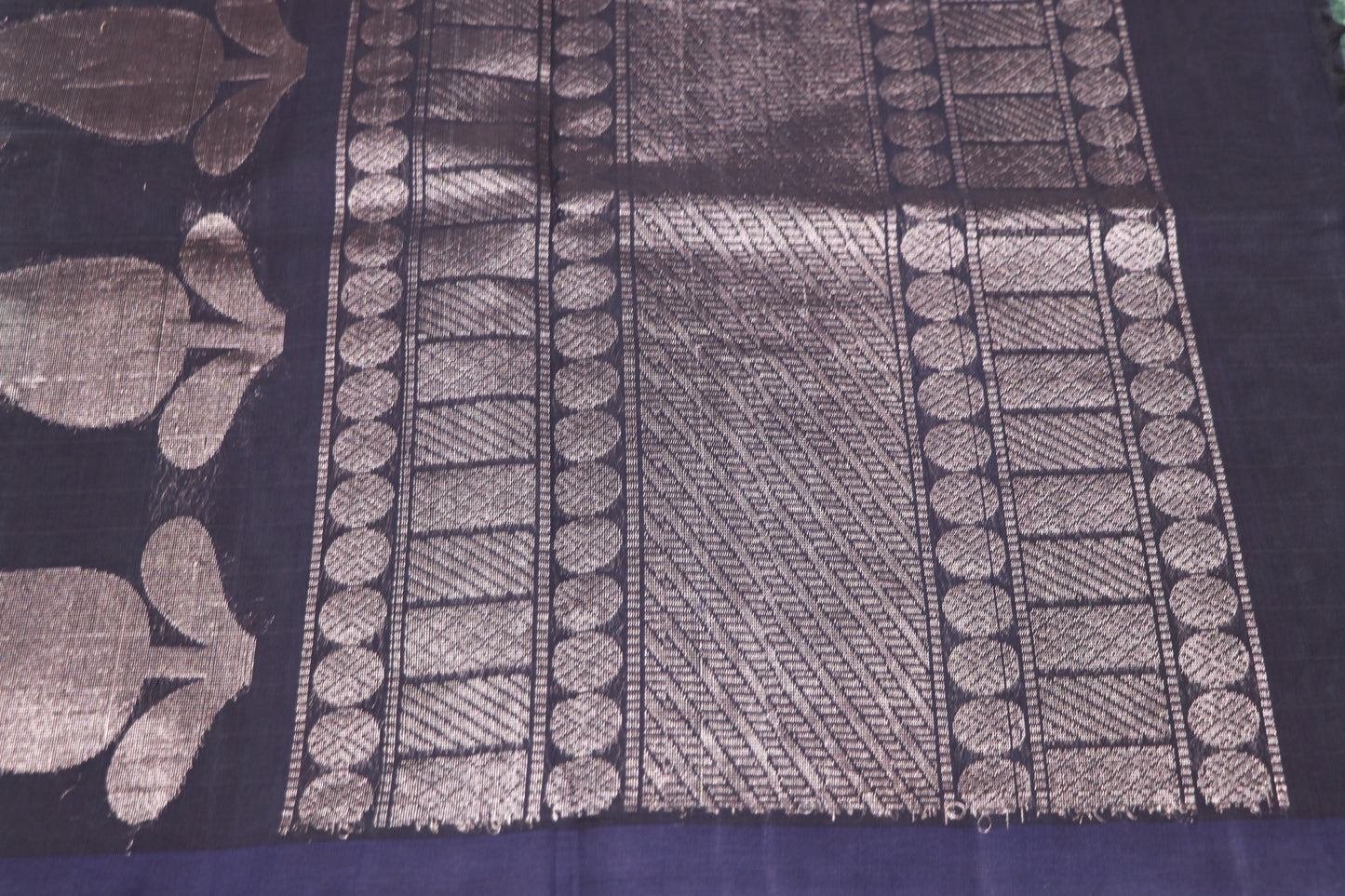 Cotton Saree Green With Blue - Vaishali Silks