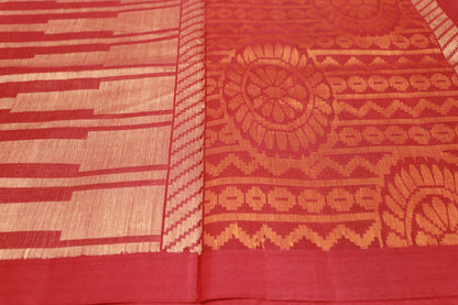 Cotton  Saree  sandel  With  Red Colour - Vaishali Silks