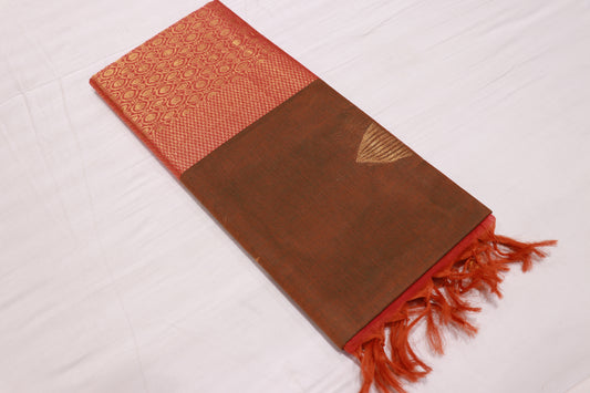 Cotton Saree  Orange  Colour - Vaishali Silks