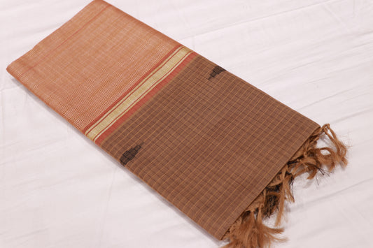 Cotton Saree Sandel With Brown - Vaishali Silks