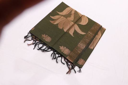 Cotton Saree gren colour - Vaishali Silks