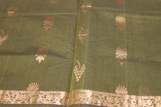 Cotton Saree gren colour - Vaishali Silks