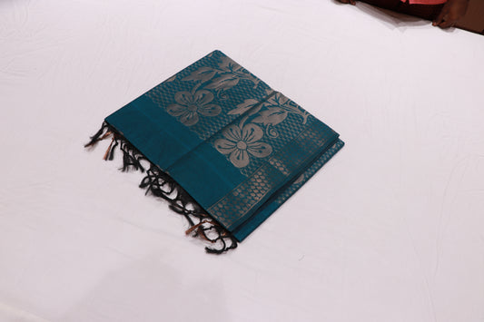 Cotton Saree blue   colour - Vaishali Silks